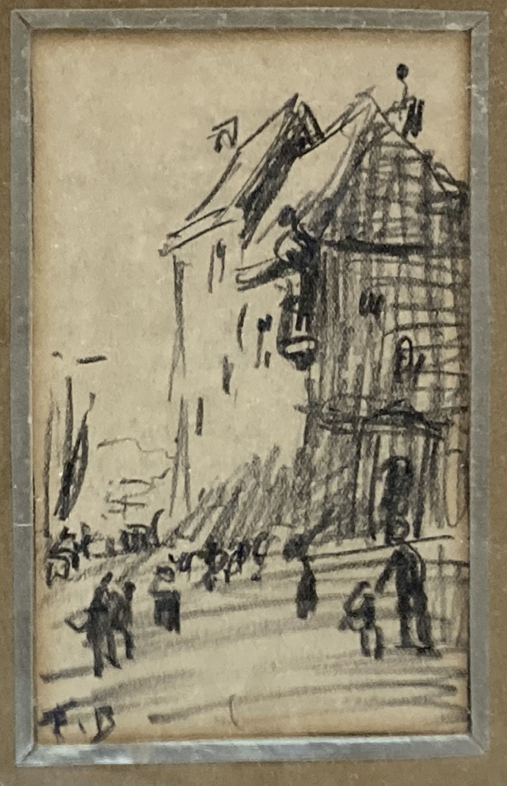 Frank Myers Boggs (1855-1926), 2 pencil sketches, Views of Caudebec and Honfleur, initialled, 11 x 7.5cm, framed as one